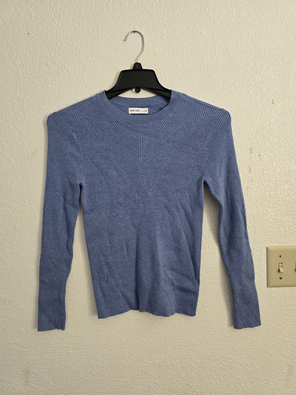 Nine West Light Blue Ribbed Crew Neck Sweater